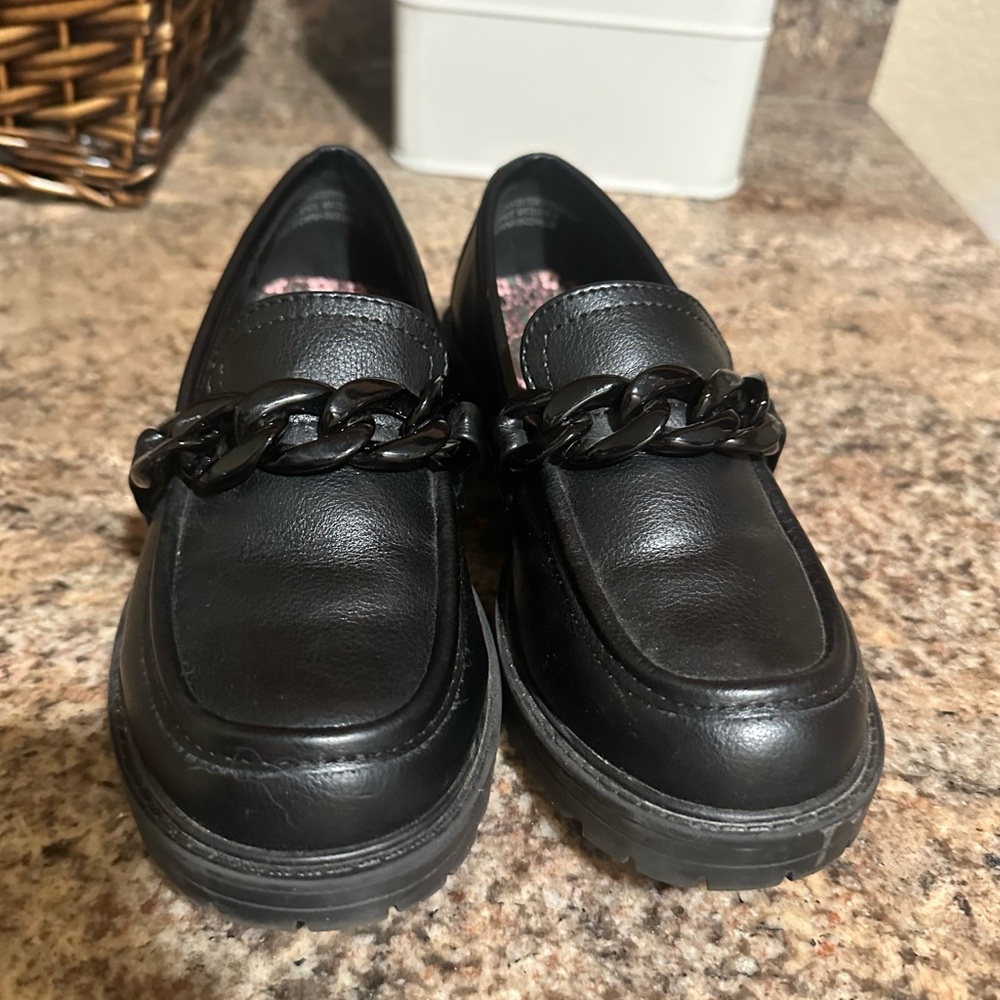 Kids Black Loafers with Chain Detail